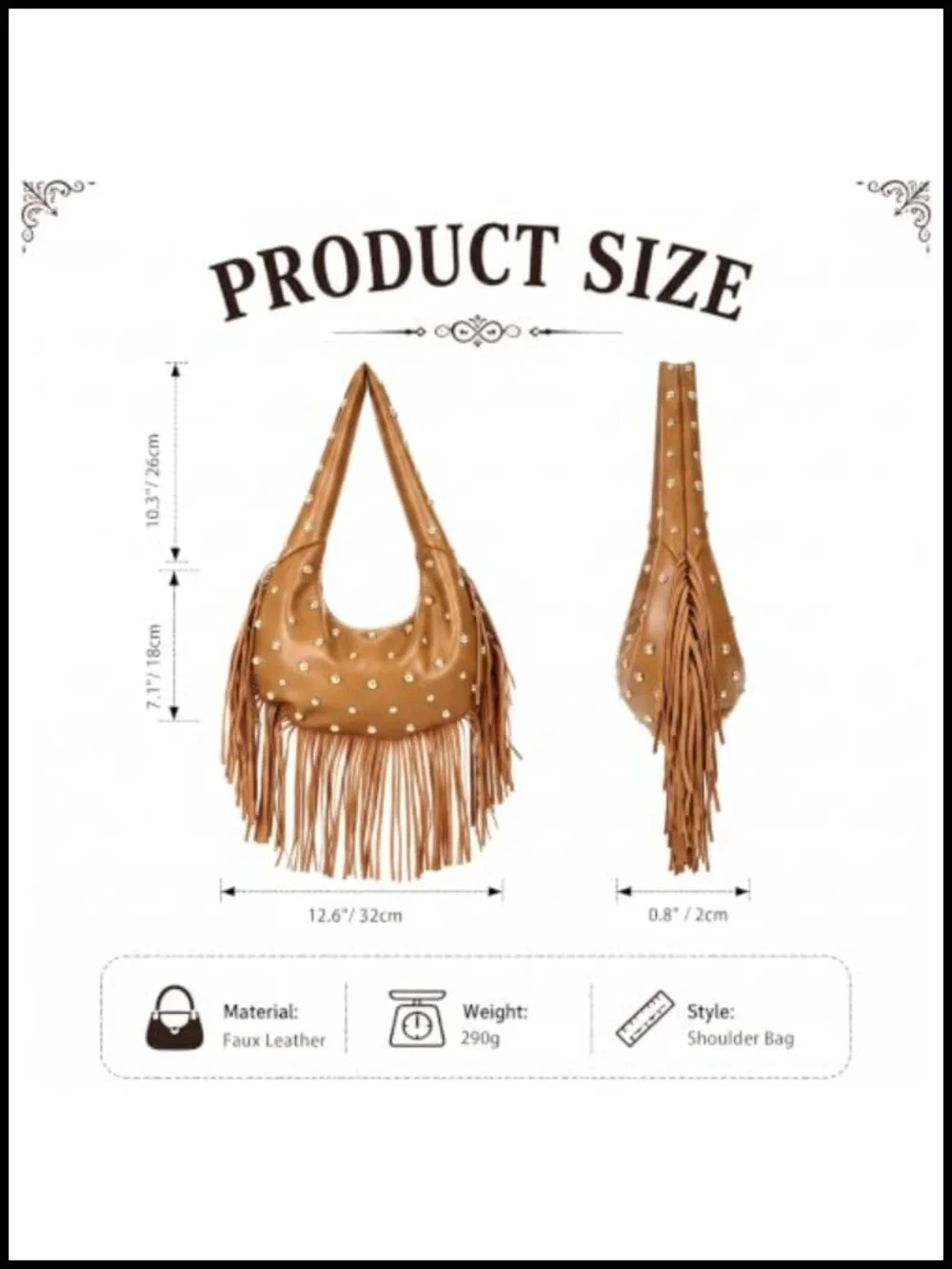 Studded Fringe Hobo Bag Faux Leather Western Cowgirl Tassel Shoulder Purse